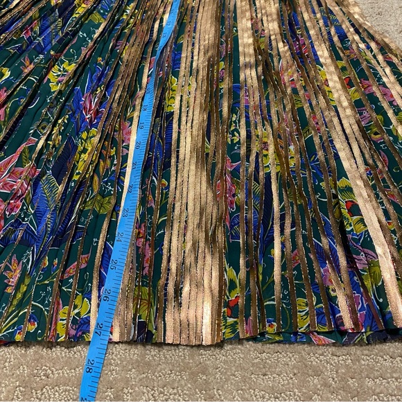 {Maeve by Anthropologie} Metallic Pleated Midi Skirt | Floral Printed Panel ~ 2 - Picture 13 of 16